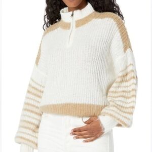 NWT. French Connection Nika Half Zip White and Tan Sweater